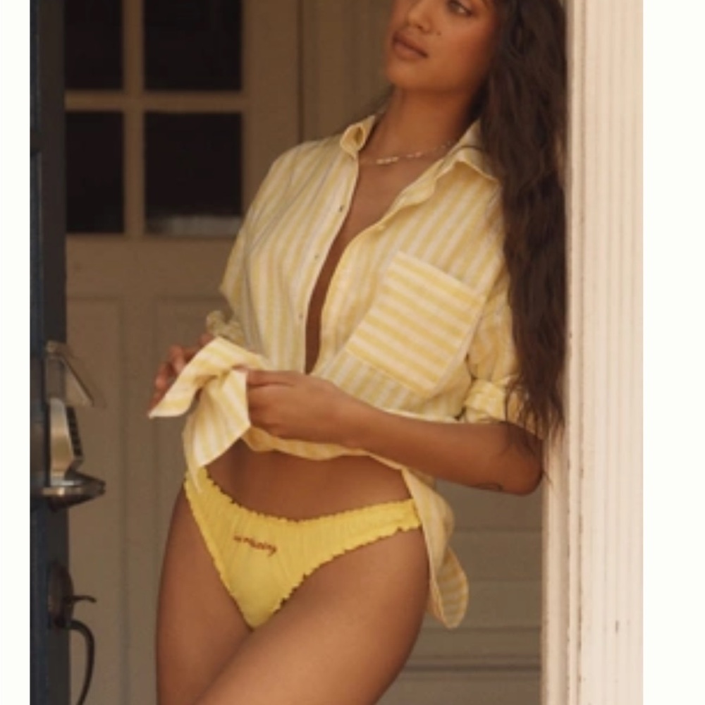 NWT Anthropologie “busy relaxing” yellow thong panty
